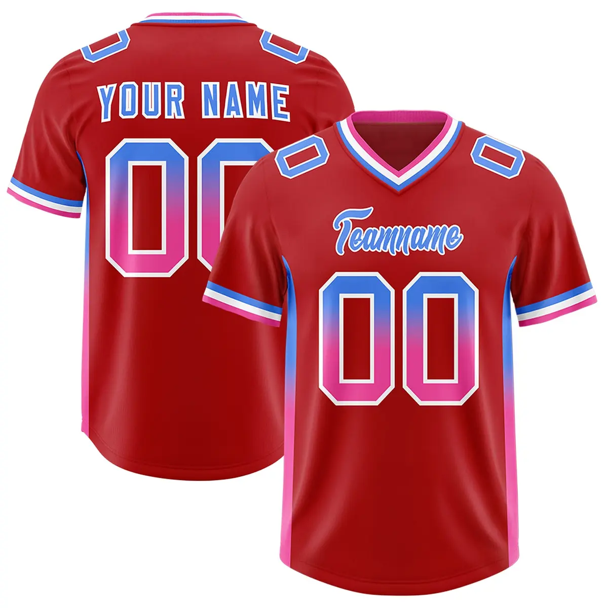 Red Powder Blue and Pink Gradient Sides Football Jersey