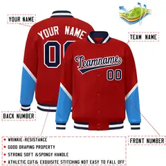 Red Powder Blue Color Block Varsity Letterman Jacket 2