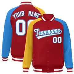 Red Powder Blue-Gold Varsity Raglan Letterman Bomber Jacket 1
