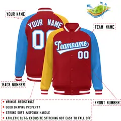 Red Powder Blue-Gold Varsity Raglan Letterman Bomber Jacket 2