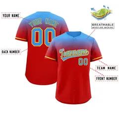 Red Powder Blue Gradient Authentic Baseball Jersey 2