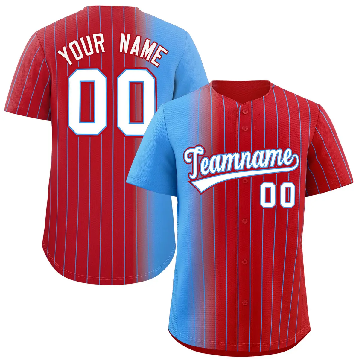 Red Powder Blue Gradient Pinstripe Baseball Jersey