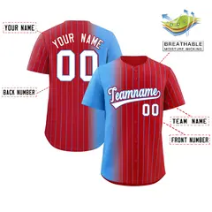 Red Powder Blue Gradient Pinstripe Baseball Jersey 2