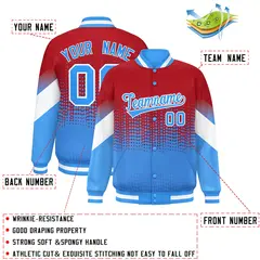 Red Powder Blue Gradient Polka Dot Full-Snap Letterman Jacket 2