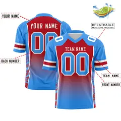 Red Powder Blue Gradient Side Pattern Football Jersey 2