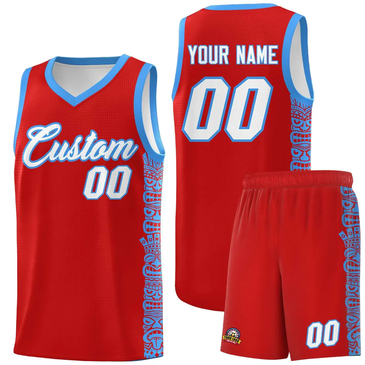 Red Powder Blue Indians Pattern Basketball Uniform Jersey