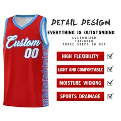 Red Powder Blue Indians Pattern Basketball Uniform Jersey 2