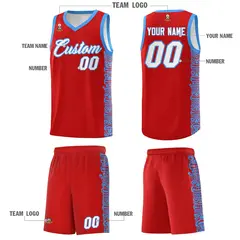Red Powder Blue Indians Pattern Basketball Uniform Jersey 5