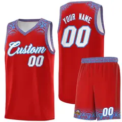 Red Powder Blue Indians Print Basketball Jersey