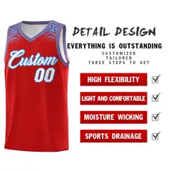 Red Powder Blue Indians Print Basketball Jersey 2