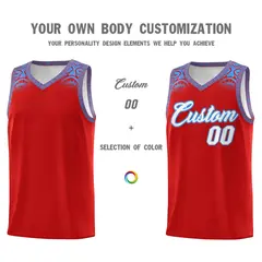 Red Powder Blue Indians Print Basketball Jersey 3