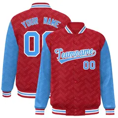 Red Powder Blue L Pattern Raglan Full-Snap Varsity Letterman Jacket 1