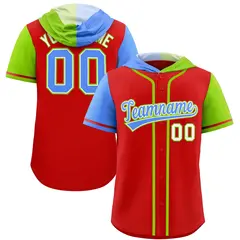 Red Powder Blue Neon Green Split Raglan Baseball Hoodie Jersey 1