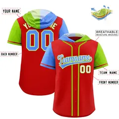 Red Powder Blue Neon Green Split Raglan Baseball Hoodie Jersey 2
