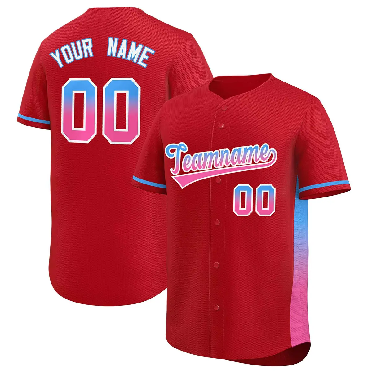 Red Powder Blue-Pink Gradient Font Side Baseball Jersey