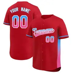 Red Powder Blue-Pink Gradient Font Side Baseball Jersey 1
