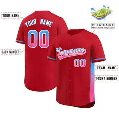 Red Powder Blue-Pink Gradient Font Side Baseball Jersey 2