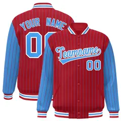 Red Powder Blue Pinstripe Raglan Varsity Letterman Baseball Jacket 1