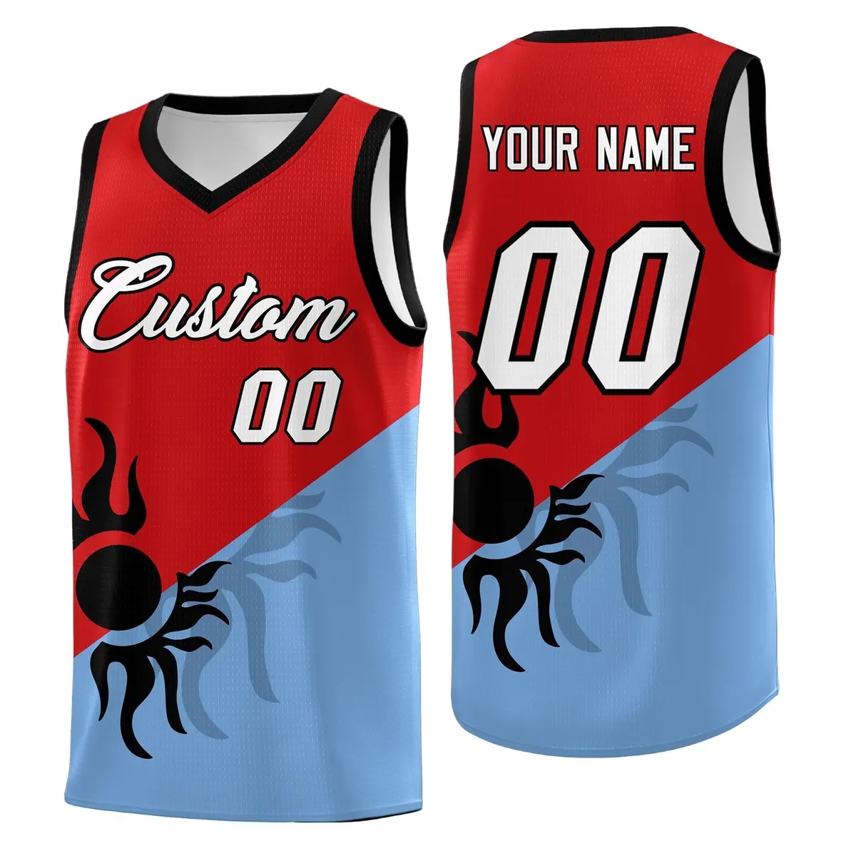 Red Powder Blue Radiant Sun Two Tone Basketball Jersey
