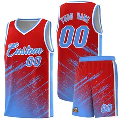 Red Powder Blue Splash Basketball Uniforms for Teams 1