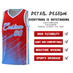 Red Powder Blue Splash Basketball Uniforms for Teams 2