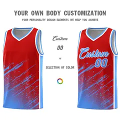 Red Powder Blue Splash Basketball Uniforms for Teams 3