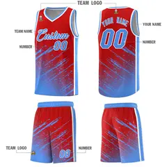Red Powder Blue Splash Basketball Uniforms for Teams 5