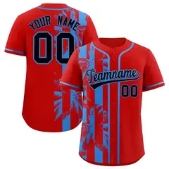 Red Powder Blue Split Coconut Tree Baseball Jersey 1