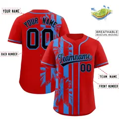 Red Powder Blue Split Coconut Tree Baseball Jersey 2