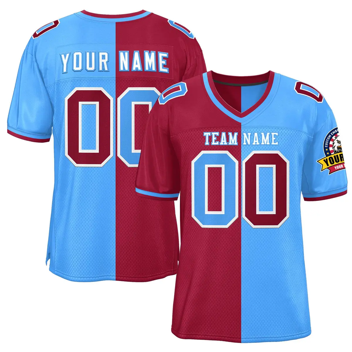 Red Powder Blue Split Two Tone Authentic Football Jersey