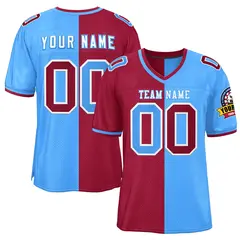 Red Powder Blue Split Two Tone Authentic Football Jersey