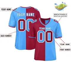 Red Powder Blue Split Two Tone Authentic Football Jersey 2