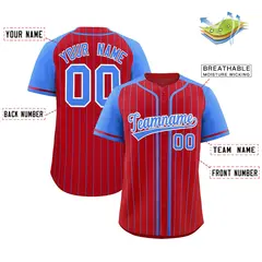 Red Powder Blue Stripe Raglan Baseball Jersey 2