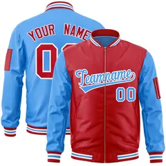 Red Powder Blue Two-Tone Varsity Letterman Bomber Jacket 1