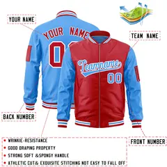 Red Powder Blue Two-Tone Varsity Letterman Bomber Jacket 2
