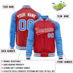 Red Powder Blue Varsity Full-Zip Raglan Letterman Baseball Jacket 4