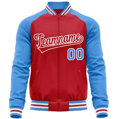 Red Powder Blue Varsity Full-Zip Raglan Letterman Baseball Jacket 5