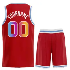 Red Powder Blue-White Curved Classic Sets Basketball Jersey 2
