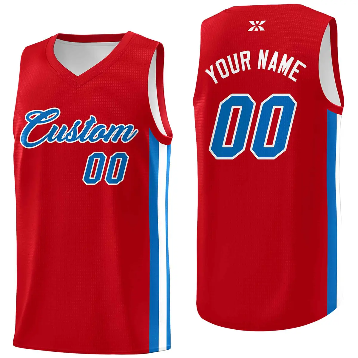 Red Powder Blue-White Mesh Basketball Jersey