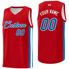 Red Powder Blue-White Mesh Basketball Jersey