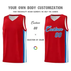 Red Powder Blue-White Mesh Basketball Jersey 3