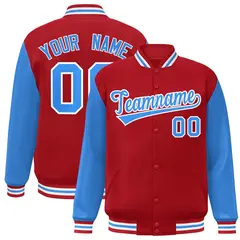 Red Powder Blue-White Raglan Varsity Full-Snap Letterman Jacket