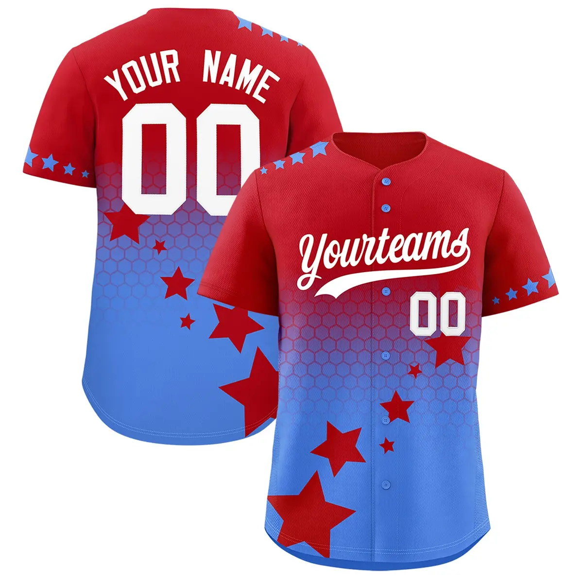 Red Powder Blue White Rising Stars Gradient Baseball Jersey
