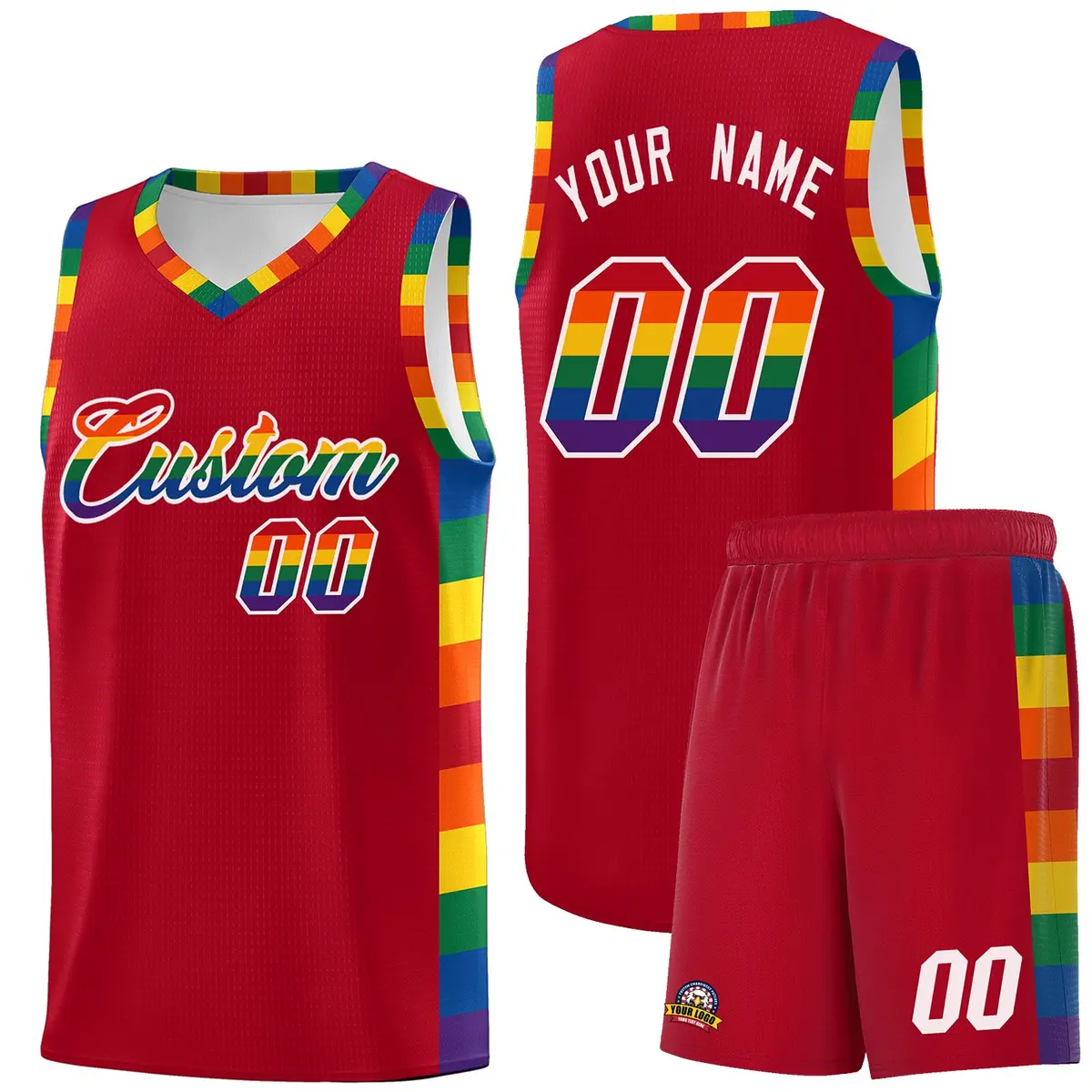 Red Pride Month LGBT Rainbow Basketball Jersey