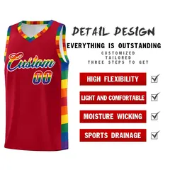 Red Pride Month LGBT Rainbow Basketball Jersey 2