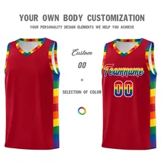 Red Pride Month LGBT Rainbow Basketball Jersey 3