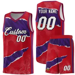 Red Purple-Black Tear Graffiti Sports Basketball Jersey 1
