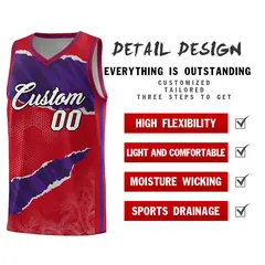 Red Purple-Black Tear Graffiti Sports Basketball Jersey 2