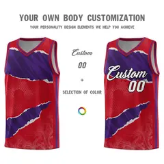 Red Purple-Black Tear Graffiti Sports Basketball Jersey 3