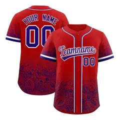 Red Purple Gradient Floral Print Full Button Baseball Jersey
